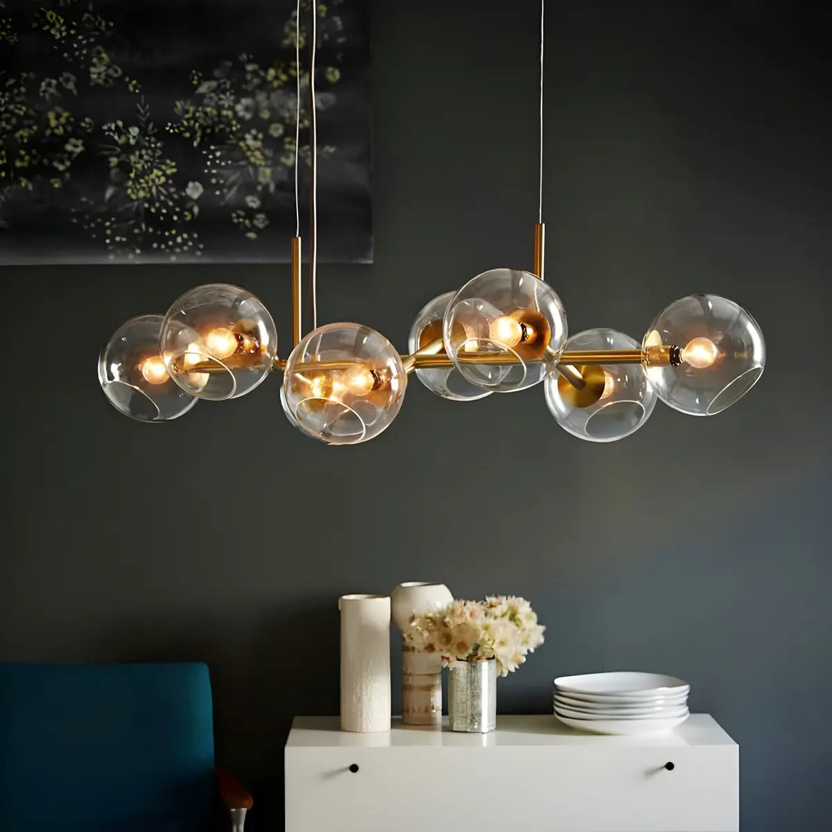 8-Light Contemporary Globe Glass Island Pendant Light Image - 4