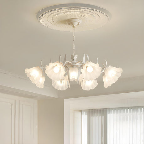 8-Light Elegant White Glass Floral Chandelier Image - 2