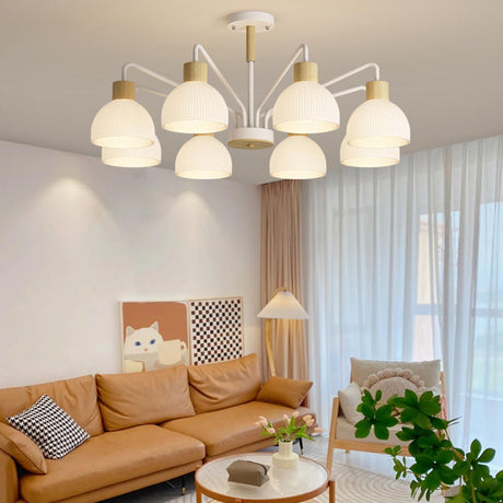 8-Light Hemispherical Semi-Flush Mount Lamp Living Room Image - 1