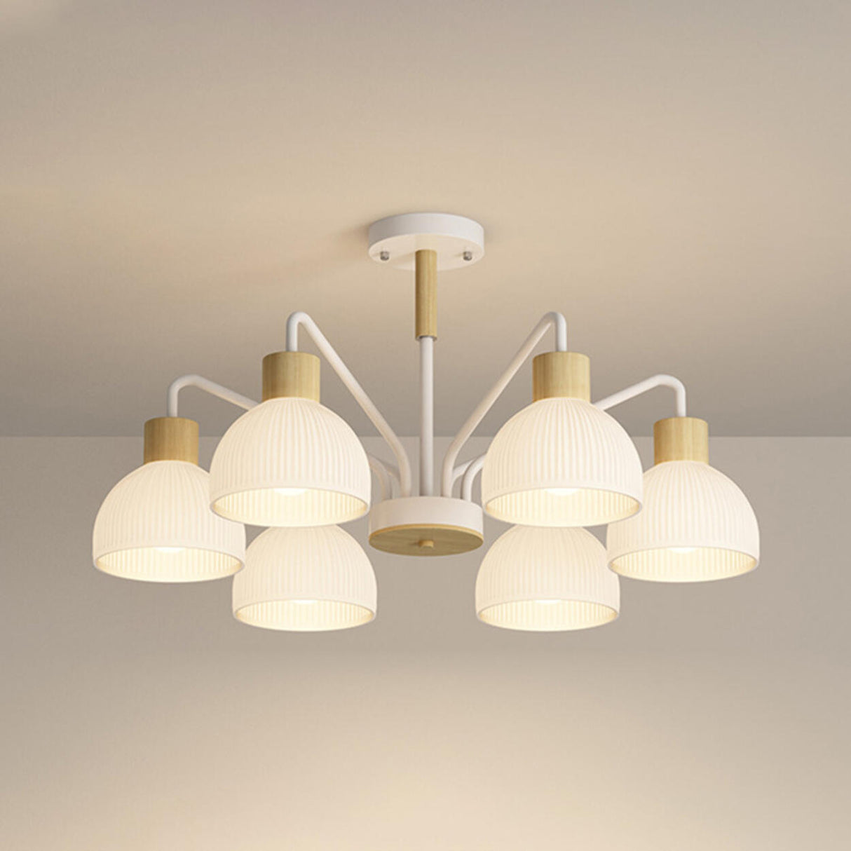 8-Light Hemispherical Semi-Flush Mount Lamp Living Room Image - 13