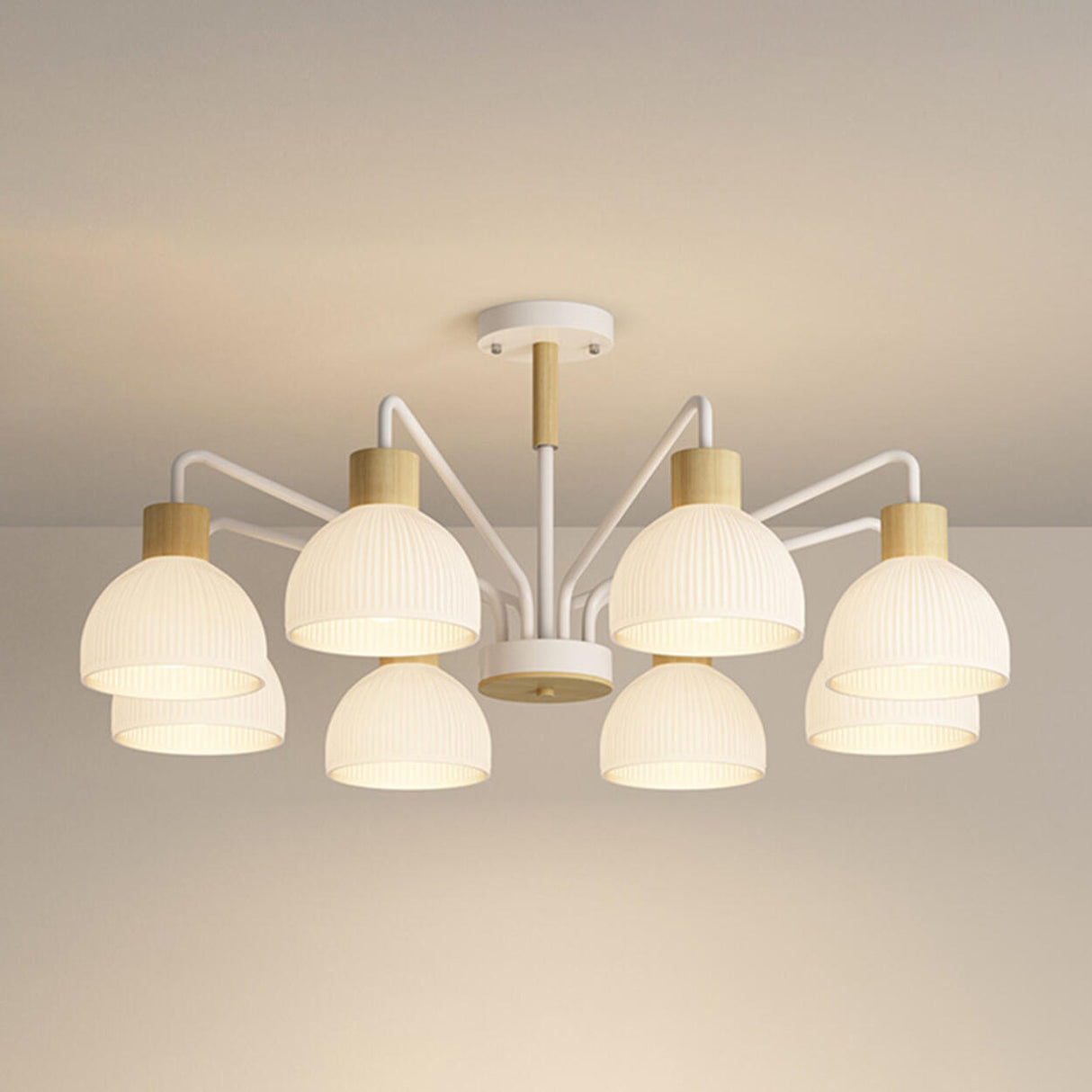 8-Light Hemispherical Semi-Flush Mount Lamp Living Room Image - 20