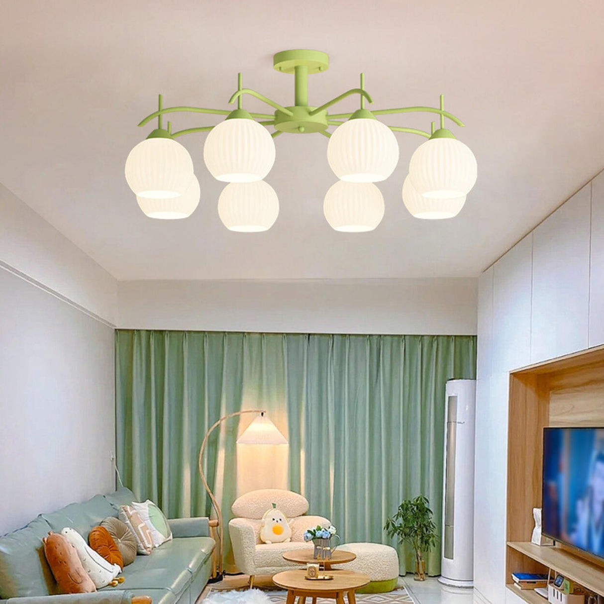 8-Light Hemispherical Semi-Flush Mount Lamp Living Room Image - 4