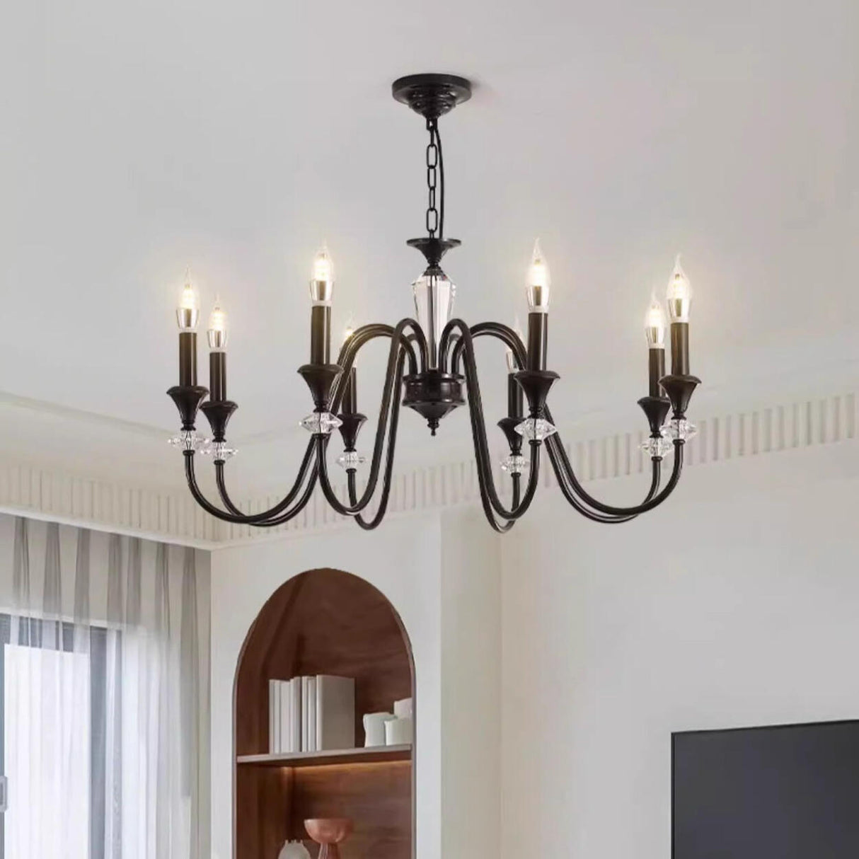 8-Light Modern Adjustable Black Candle Chandelier Image - 1