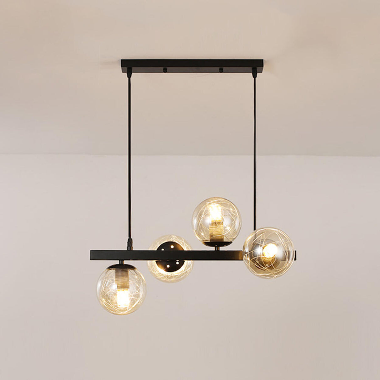 8-Light Modern Amber Globe Island Pendant Light Image - 2