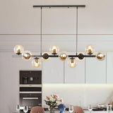 8-Light Modern Amber Globe Island Pendant Light Image - 4