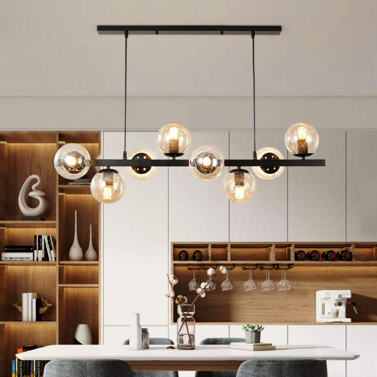 8-Light Modern Amber Globe Island Pendant Light Image - 6