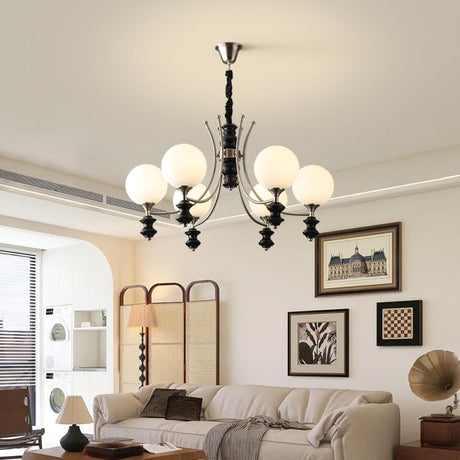 8-Light Modern Black Chrome Glass Globe Chandelier Image - 2