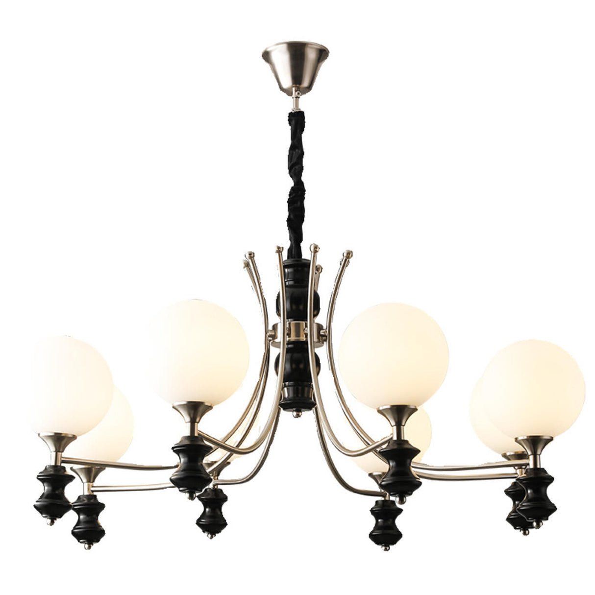 8-Light Modern Black Chrome Glass Globe Chandelier Image - 5