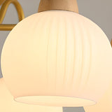 8-Light Modern Brass Wood Milk Glass Ball Chandelier Image - 10