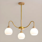 8-Light Modern Brass Wood Milk Glass Ball Chandelier Image - 5