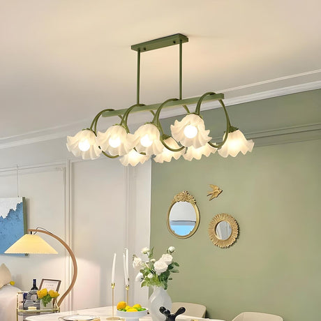 8-Light Modern Green Floral Island Chandelier Light Image - 1