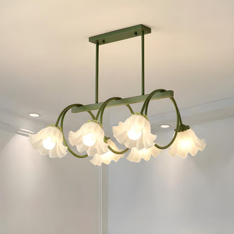 8-Light Modern Green Floral Island Chandelier Light Image - 2