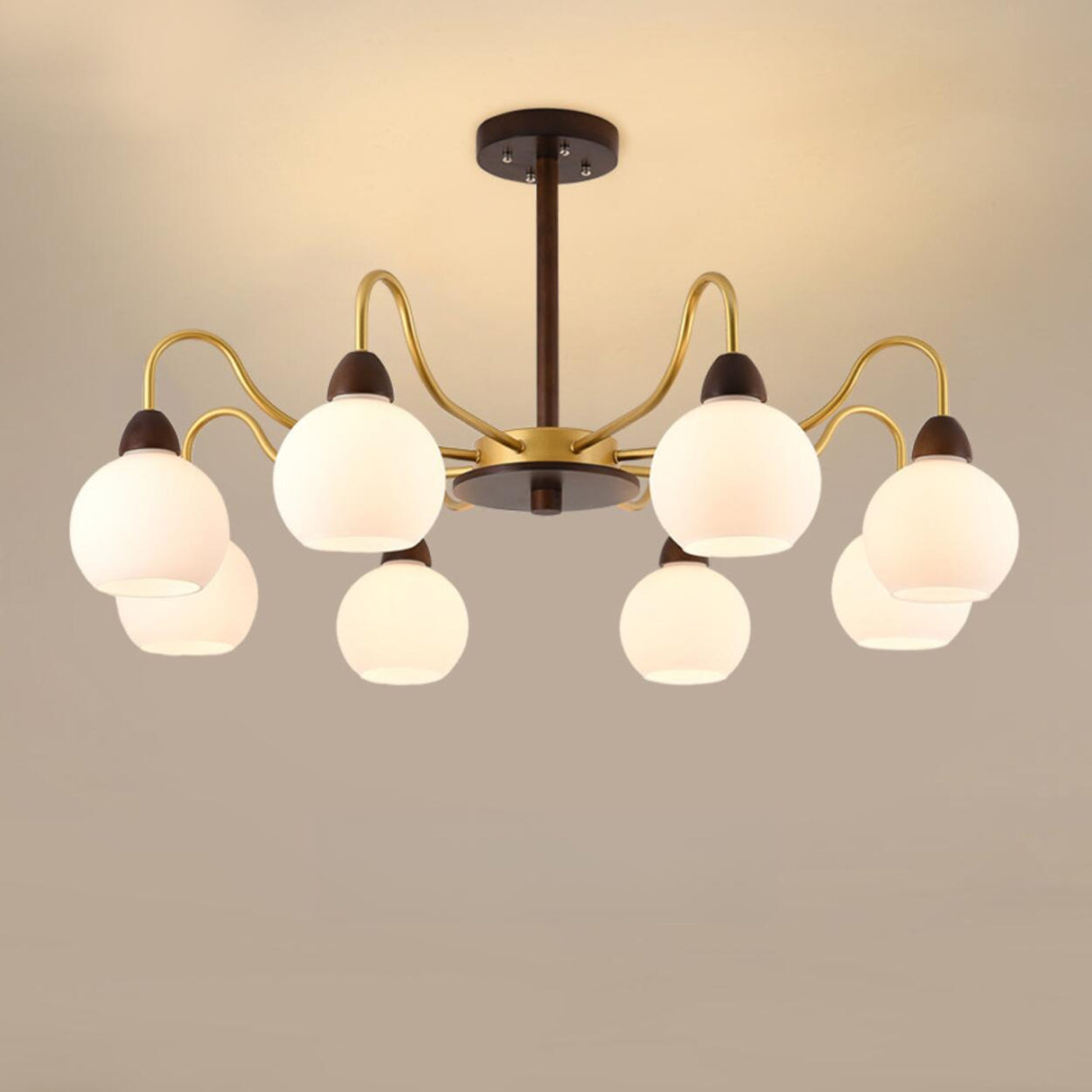 8-Light Modern Wooden Milk Glass Ball Chandelier  Image - 11