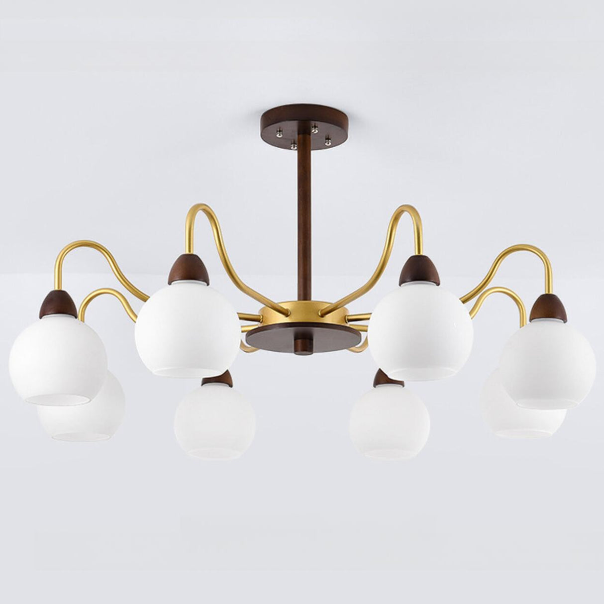 8-Light Modern Wooden Milk Glass Ball Chandelier  Image - 12