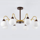 8-Light Modern Wooden Milk Glass Ball Chandelier  Image - 12