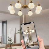 8-Light Modern Wooden Milk Glass Ball Chandelier  Image - 15