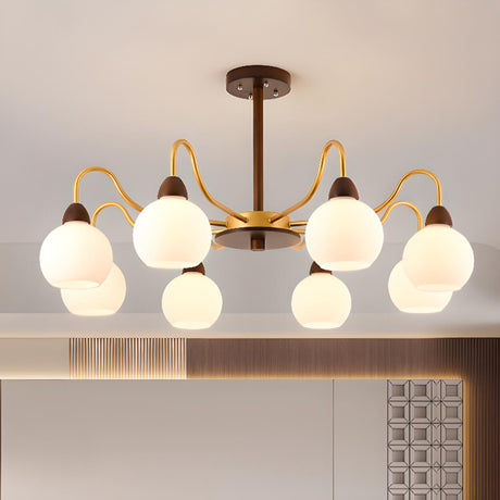 8-Light Modern Wooden Milk Glass Ball Chandelier  Image - 2