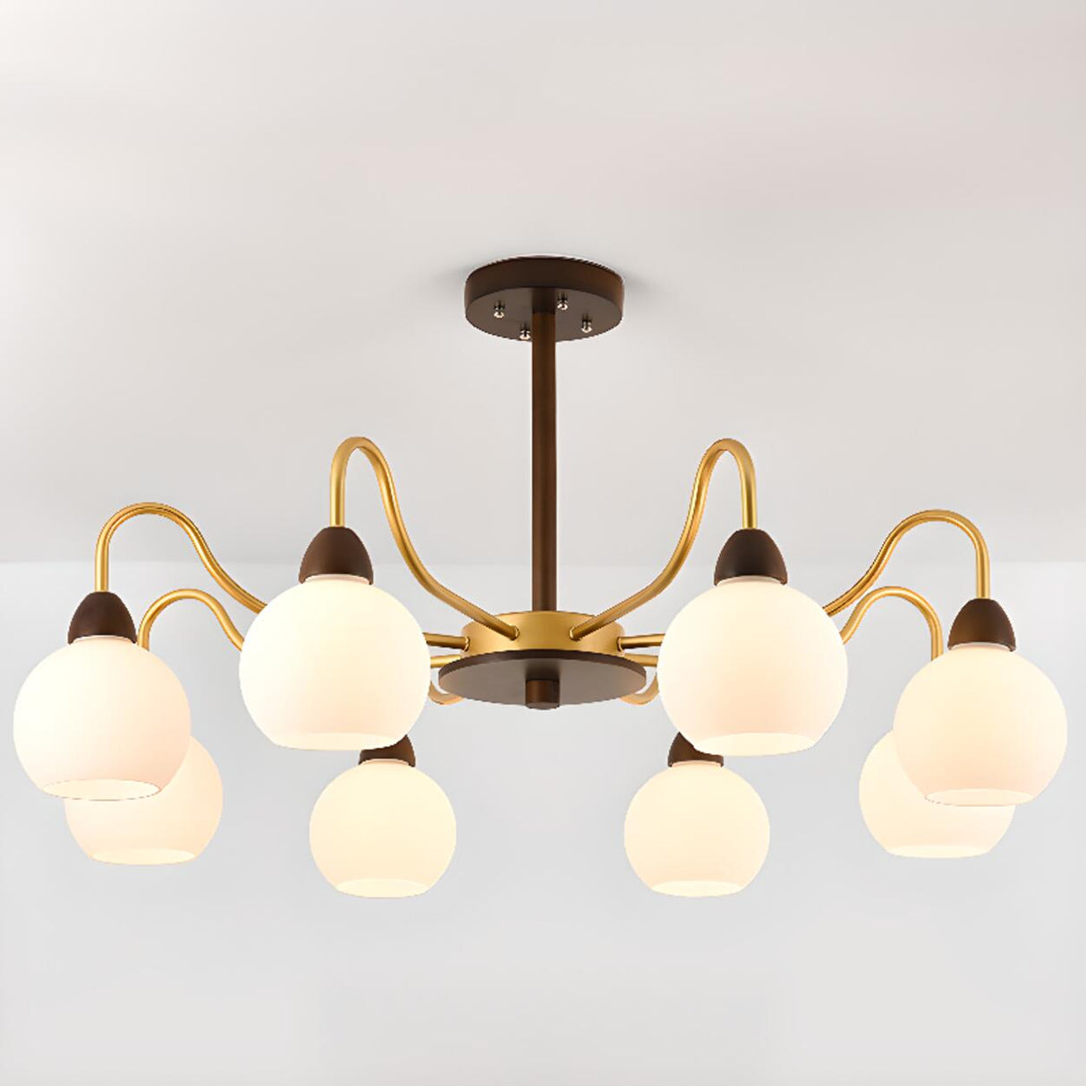 8-Light Modern Wooden Milk Glass Ball Chandelier  Image - 5