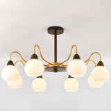 8-Light Modern Wooden Milk Glass Ball Chandelier  Image - 5