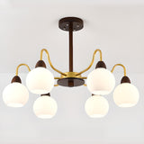 8-Light Modern Wooden Milk Glass Ball Chandelier  Image - 6