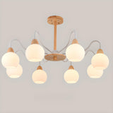 8-Light Modern Wooden Milk Glass Ball Chandelier  Image - 8