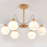 8-Light Modern Wooden Milk Glass Ball Chandelier  Image - 9