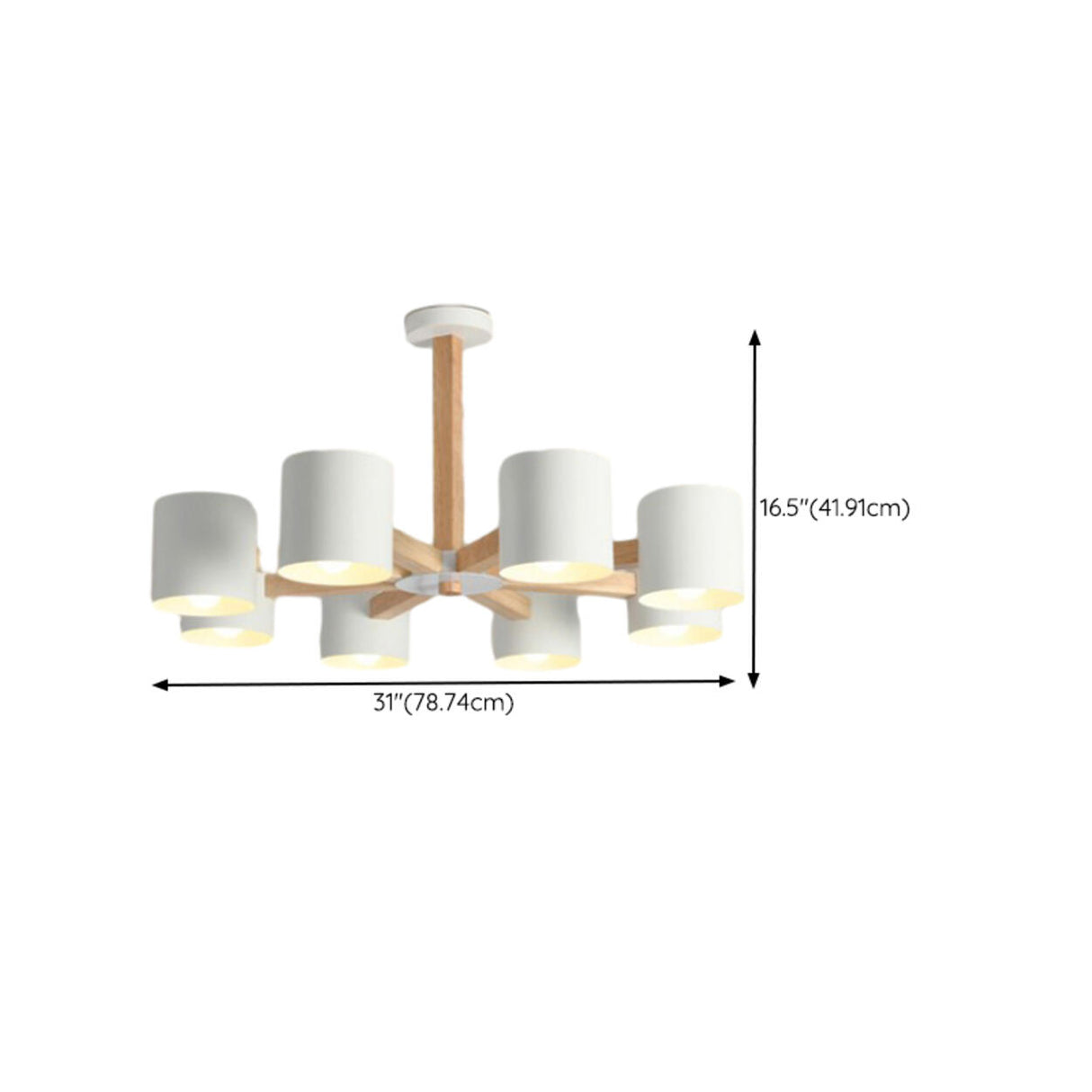 8-Light Modern Wooden White Metal Drum Chandelier Image - 11