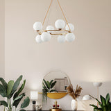 8 Lights Modern Ring White Spherical Glass Chandelier Image - 1