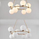 8 Lights Modern Ring White Spherical Glass Chandelier Image - 10