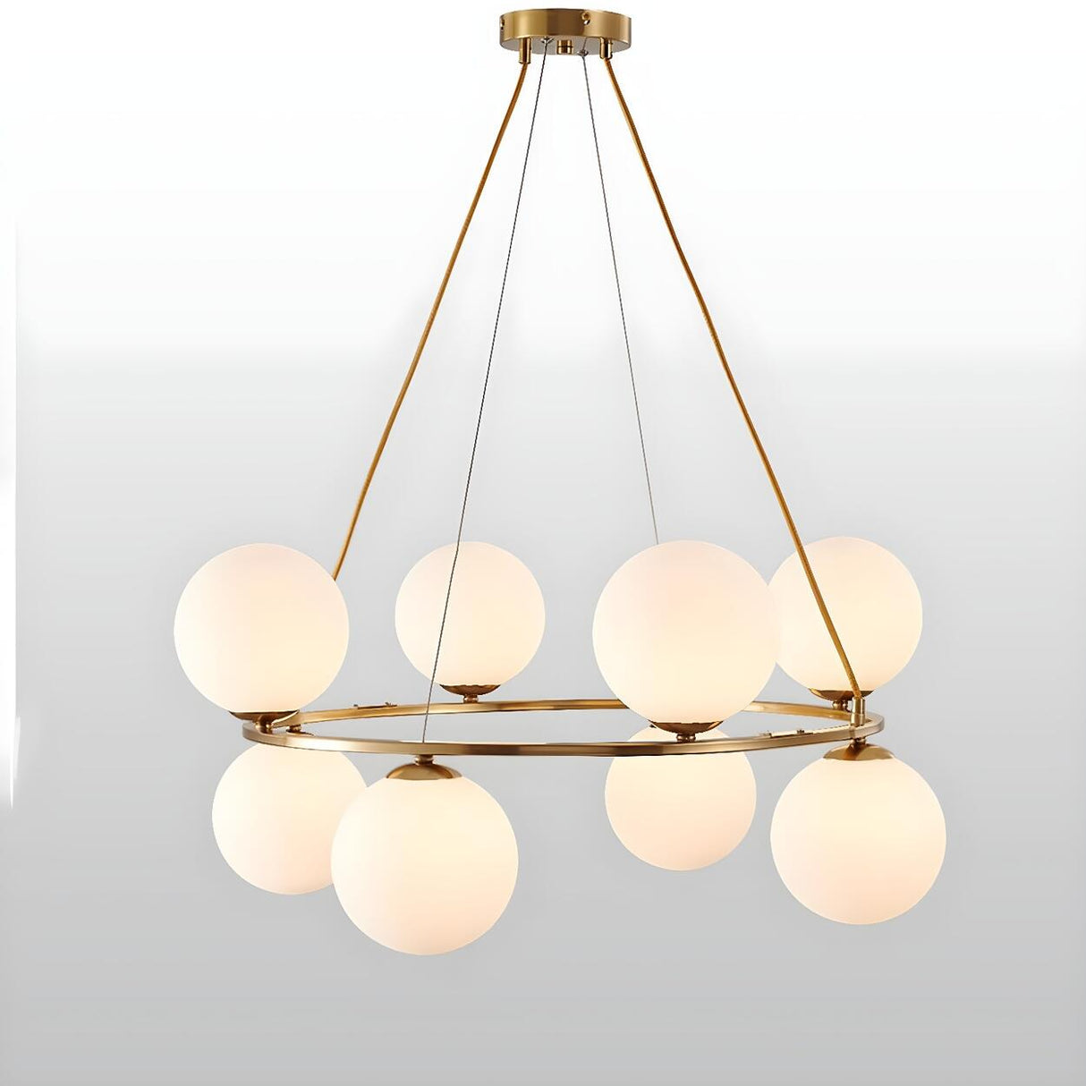 8 Lights Modern Ring White Spherical Glass Chandelier Image - 11