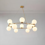 8 Lights Modern Ring White Spherical Glass Chandelier Image - 3