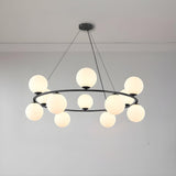 8 Lights Modern Ring White Spherical Glass Chandelier Image - 7