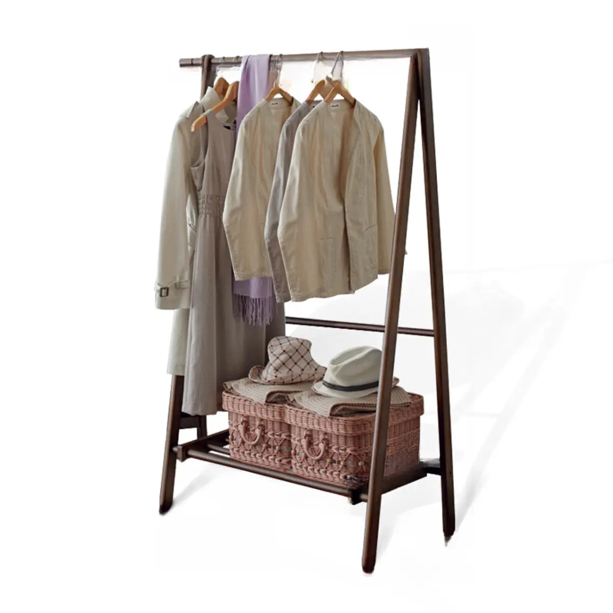 A-Frame Wood Brown Large Storage Coat Rack with Wheels Image - 5