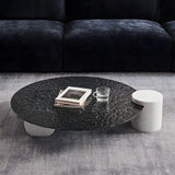 Abstract Black Round Glass Stone Base Coffee Table Image - 1