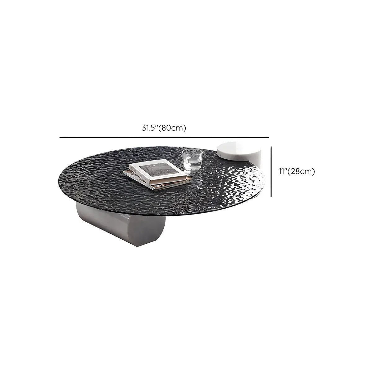 Abstract Black Round Glass Stone Base Coffee Table 