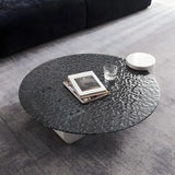 Abstract Black Round Glass Stone Base Coffee Table Image - 4