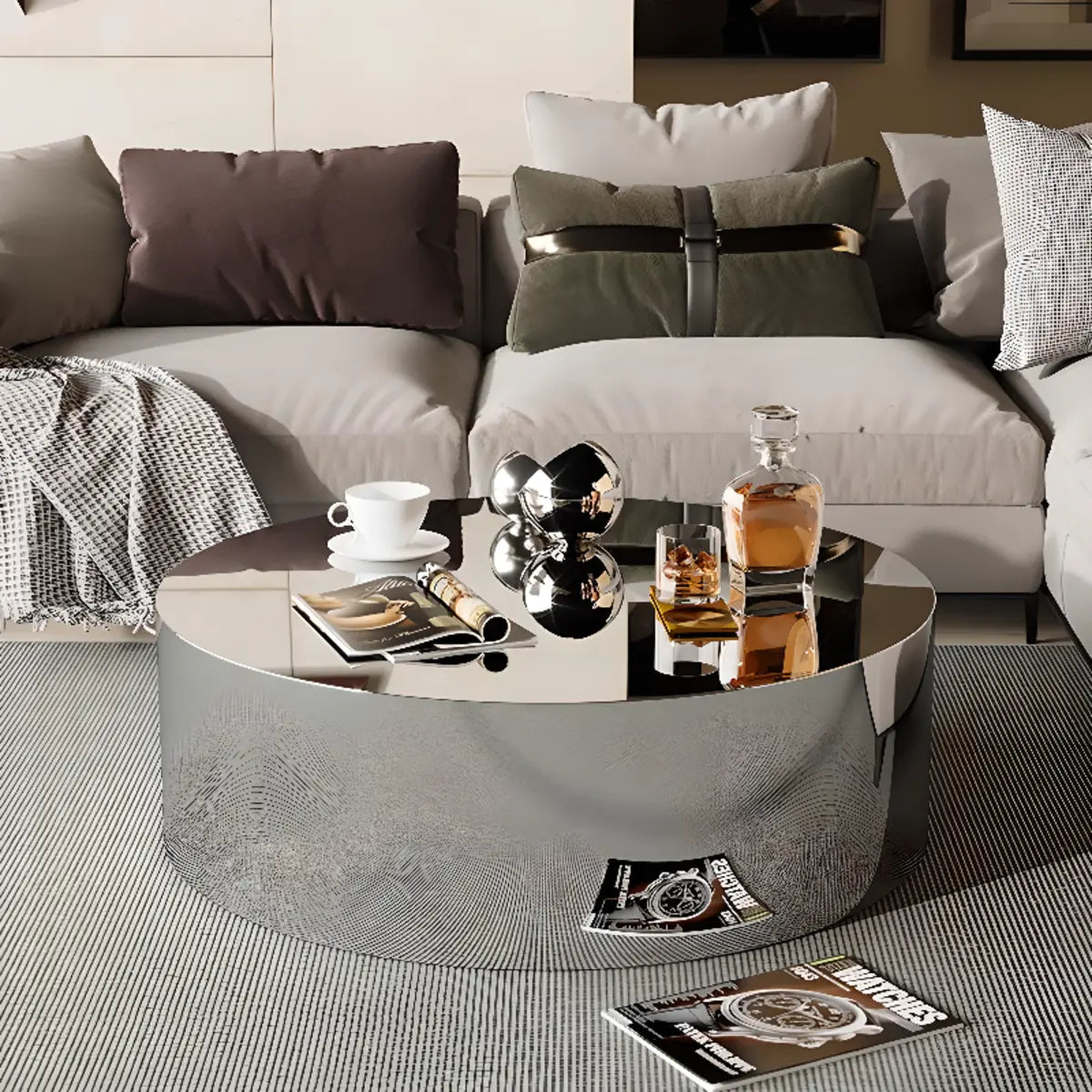 Abstract Mirror Free Form Silver Metal Coffee Table Image - 13