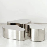 Abstract Mirror Free Form Silver Metal Coffee Table Image - 4