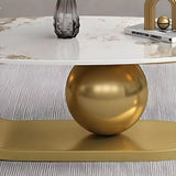 Abstract Stone Oval Gold Steel Base Nesting Coffee Desk Image - 10