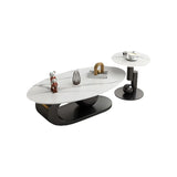 Abstract Stone Oval Gold Steel Base Nesting Coffee Desk Image - 8