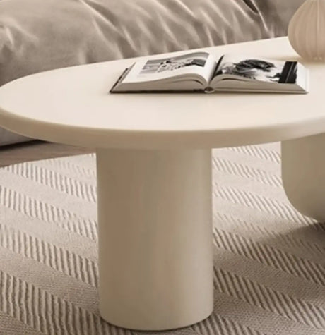 Abstract White Oval Wood Storage Standard Coffee Table Image - 2