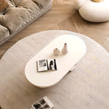 Abstract White Oval Wood Storage Standard Coffee Table Image - 5