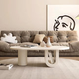 Abstract White Oval Wood Storage Standard Coffee Table Image - 6