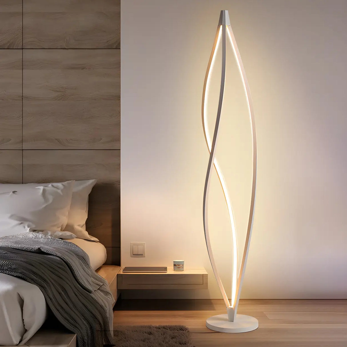 Acrylic Shade Modern Sculptural Cyclone LED Floor Lamp Image - 3