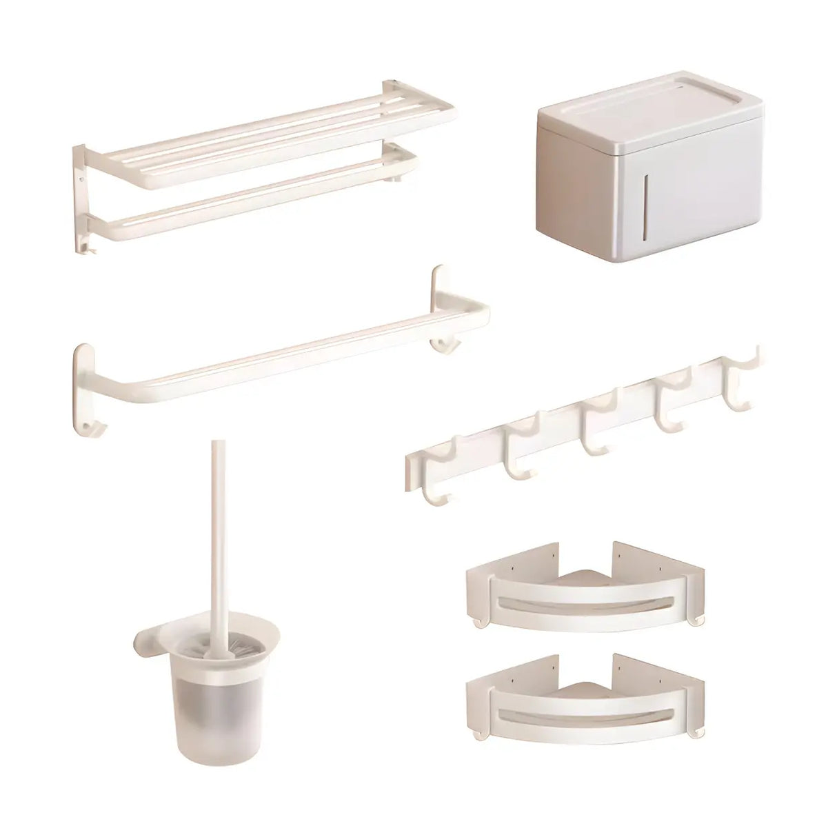 Adhesive Mount Bathroom Storage Rack Set with Hooks Image - 10