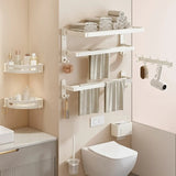 Adhesive Mount Bathroom Storage Rack Set with Hooks Image - 16