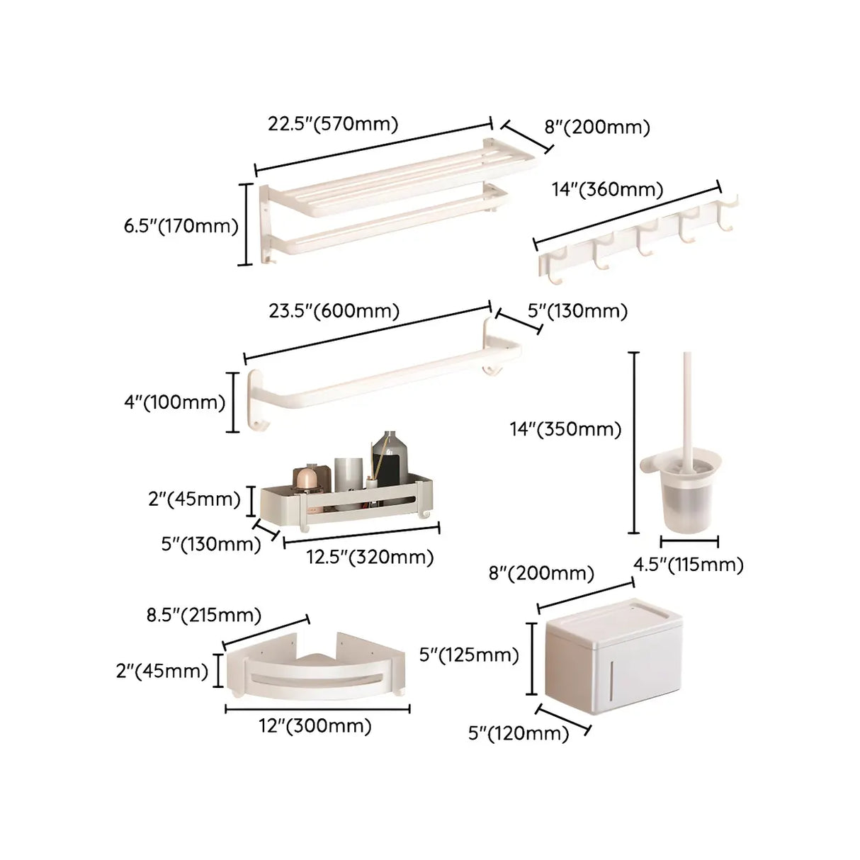 Adhesive Mount Bathroom Storage Rack Set with Hooks Image - 27