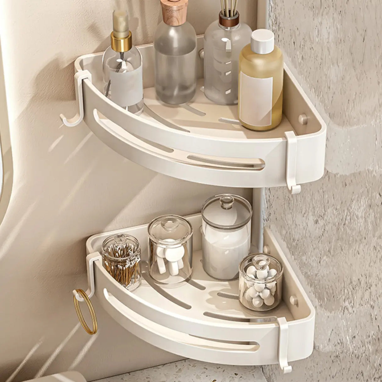 Adhesive Mount Bathroom Storage Rack Set with Hooks Image - 5