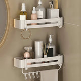 Adhesive Mount Bathroom Storage Rack Set with Hooks Image - 7