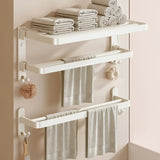 Adhesive Mount Bathroom Storage Rack Set with Hooks Image - 9